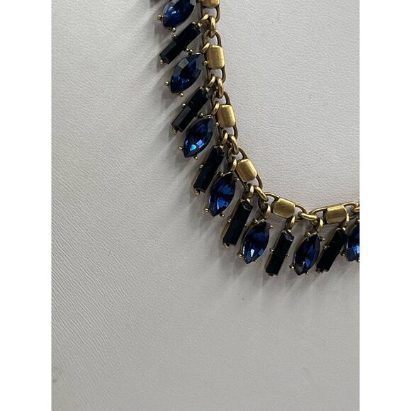 J. Crew Brilliant Blue Marquise Rectangular Dangles Gold Tone Necklace - Picture 3 of 16